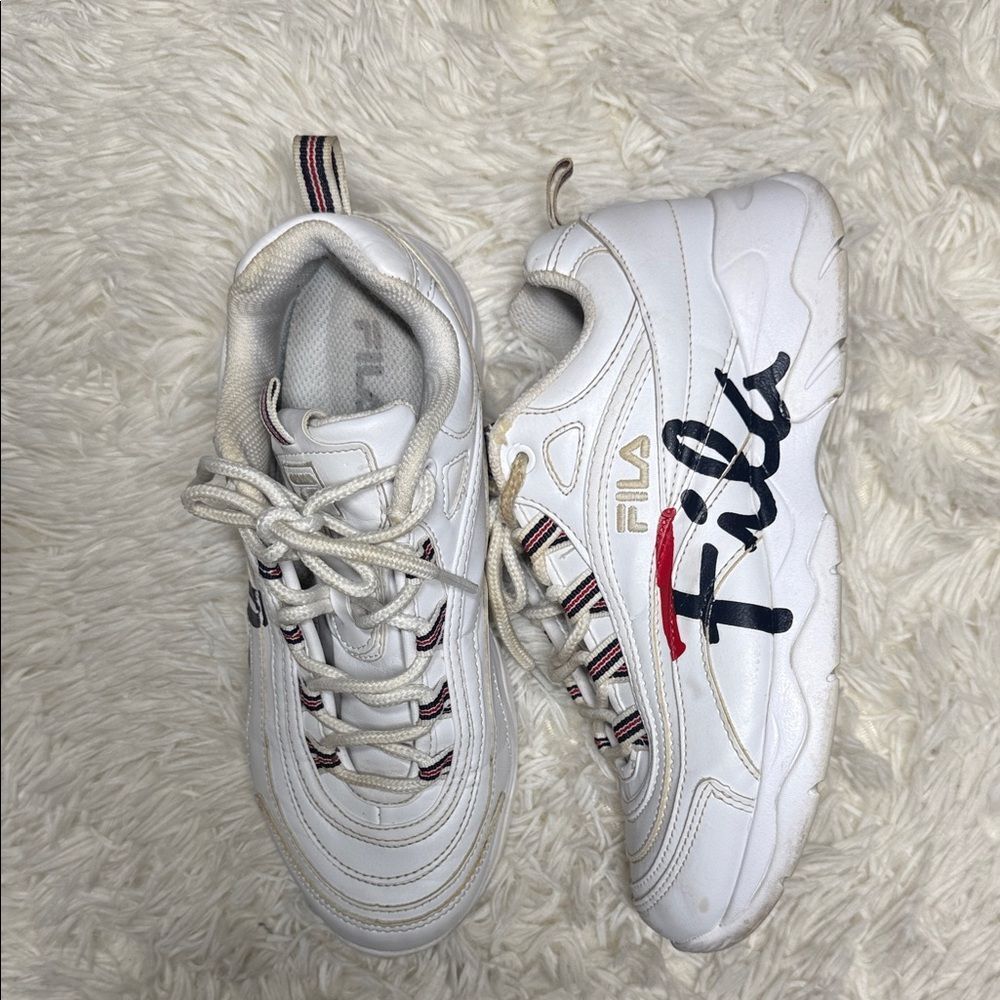 Fila White Sneakers with Navy and Red Details